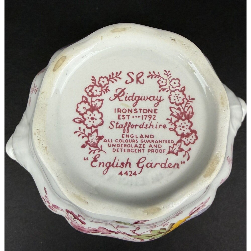 Vintage Ridgway English Garden 4424 Sugar Bowl with Lid, Floral Pattern - Picture 9 of 11